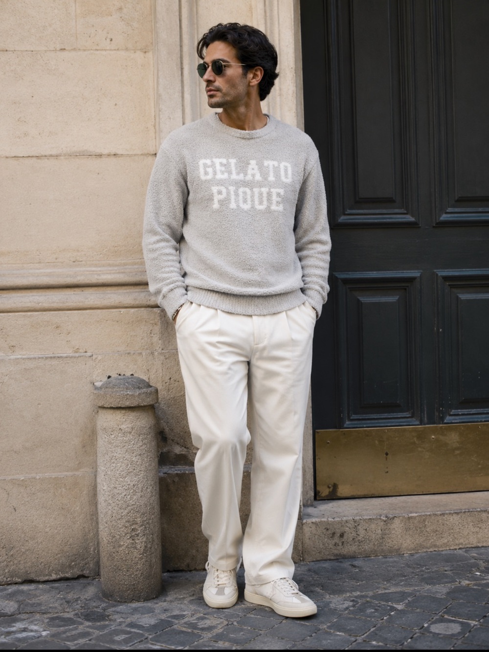 Gelato Pique Homme  light grey and white men’s pullover sweater Large